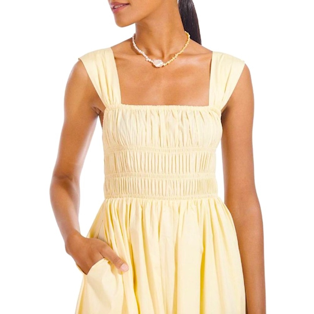 STAUD Ida Smocked Midi Poplin Dress EUC Ballet acore